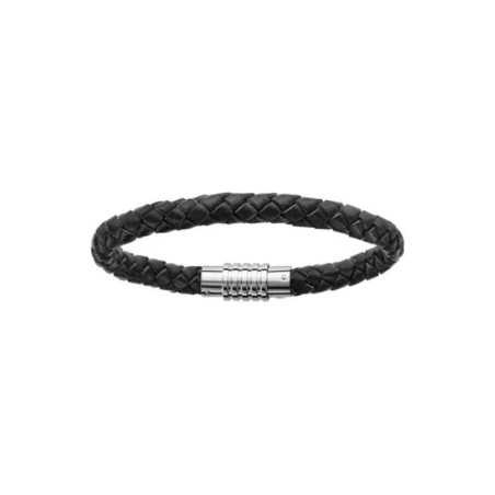 Bracelet Harvey Stone, cuir tressé noir