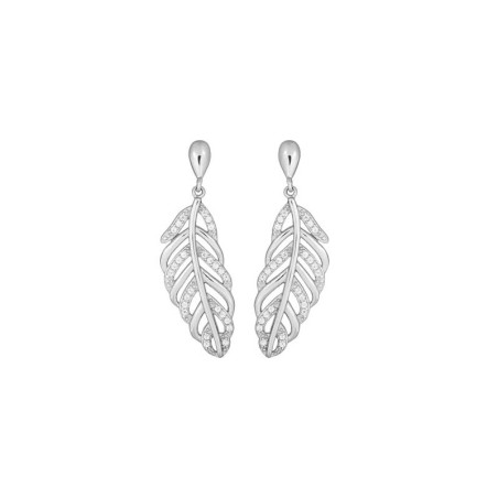 Boucles d'oreilles Plumes empierrées, en argent