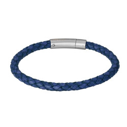 Bracelet Lotus Style, Cuir bleu avec fermoir en acier