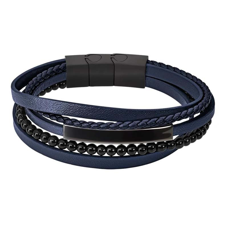 Bracelet Lotus Style, multi liens bleus et acier noir