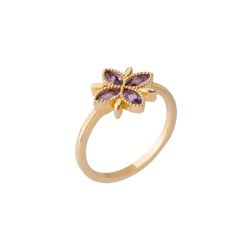 Bague Floral, avec pierres violettes et plaqué or