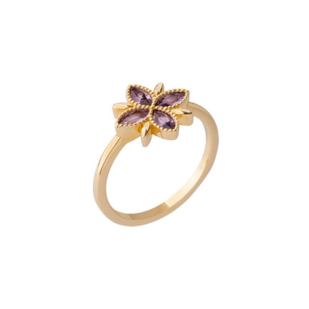 Bague Floral, avec pierres violettes et plaqué or