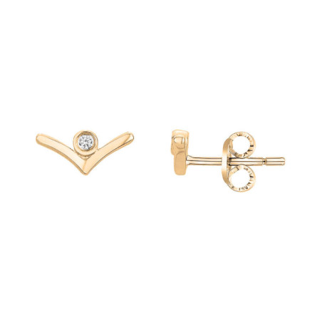 Boucles d’oreilles plaqué or motif V & diamant – La Garçonne