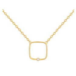 Collier plaqué or pendentif carré ajouré & diamant – La Garçonne