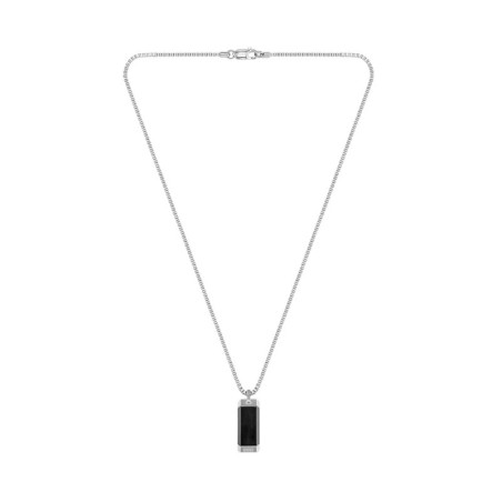 Collier Hugo Boss, Pendentif rectangulaire, en acier argenté et noir
