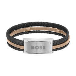 Bracelet Hugo Boss, triple liens en cuir et acier