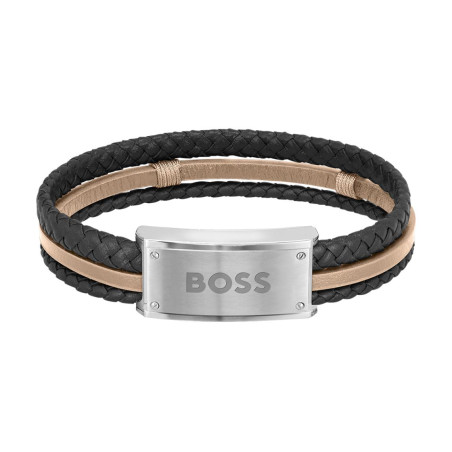 Bracelet Hugo Boss, triple liens en cuir et acier