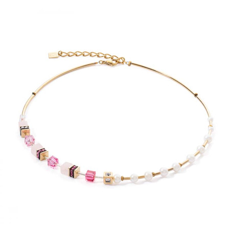 Collier Coeur de Lion, Perles et cubes roses