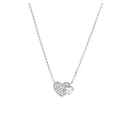 Collier Double Coeurs brillants, en argent et oxydes de zirconium