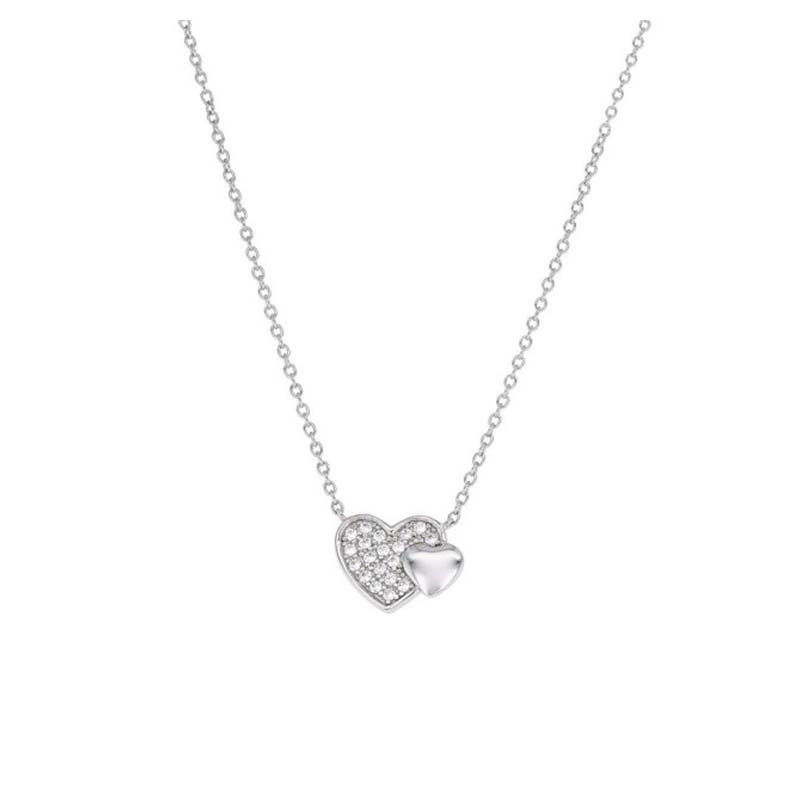 Collier Double Coeurs brillants, en argent et oxydes de zirconium