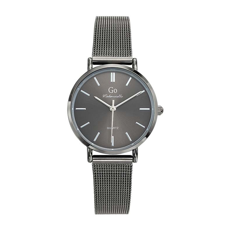 Montre GO Sobre cadran rond gris et bracelet maille milanaise grise, 695433