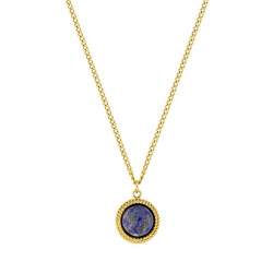 Collier doré, avec un pendentif rond orné d'une lapis lazuli