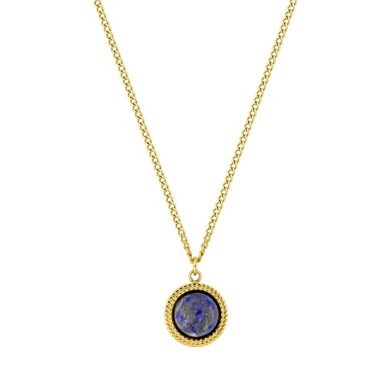 Collier doré, avec un pendentif rond orné d'une lapis lazuli
