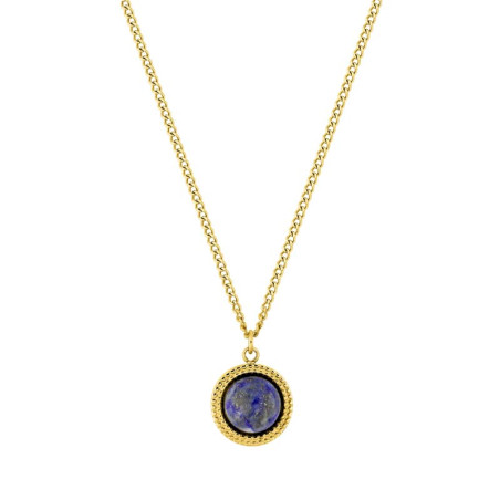 Collier doré, avec un pendentif rond orné d'une lapis lazuli