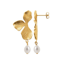 Boucles d'oreilles Feuille avec perle