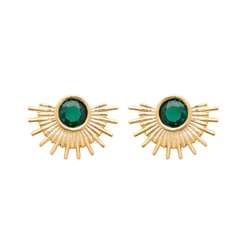 Boucles d'oreilles Ensoleillées vertes, plaqué or et oxyde vert
