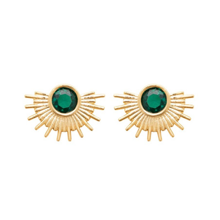 Boucles d'oreilles Ensoleillées vertes, plaqué or et oxyde vert