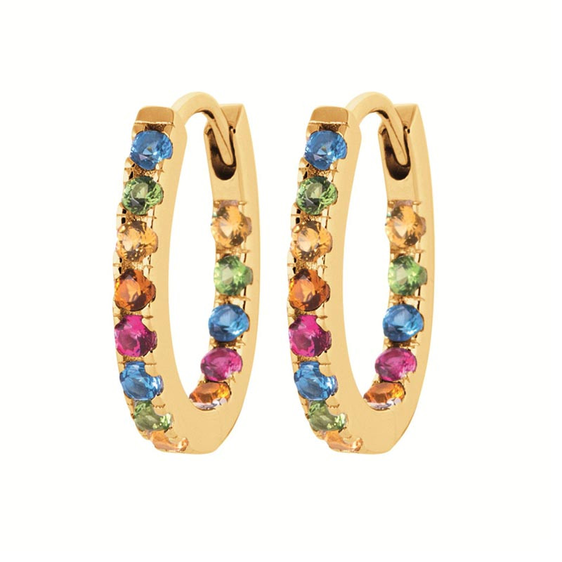 Boucles d'oreilles Créoles Multicolores, en plaqué or