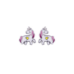 Boucles d'oreilles Licornes avec coeur, en argent