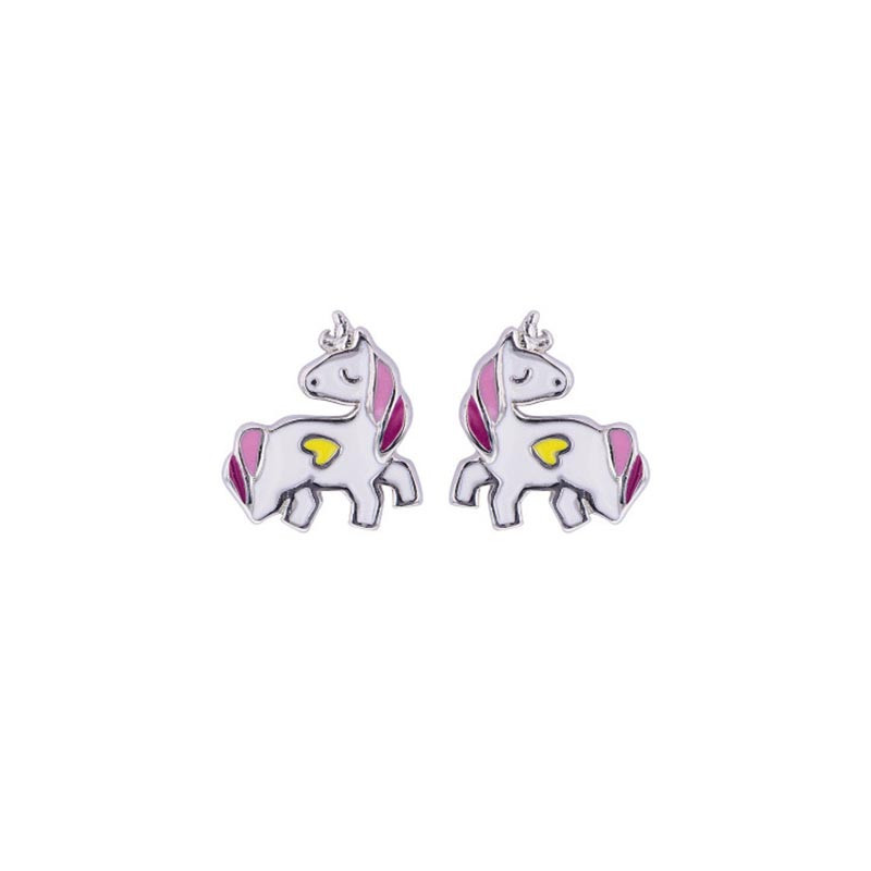 Boucles d'oreilles Licornes avec coeur, en argent