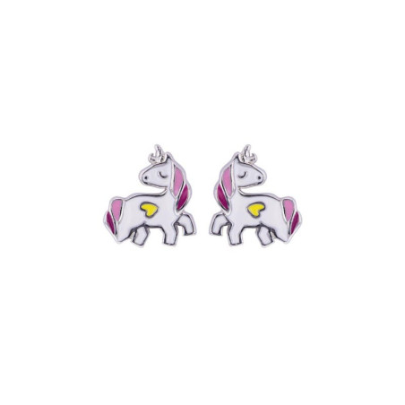 Boucles d'oreilles Licornes avec coeur, en argent