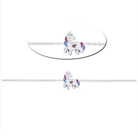 Bracelet Licorne avec coeur, en argent