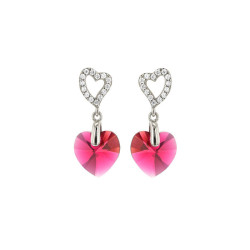 Boucles d'oreilles, Crystal Jewellery, Coeurs Fuschias pendants