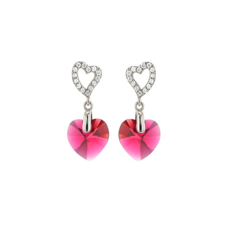 Boucles d'oreilles, Crystal Jewellery, Coeurs Fuschias pendants