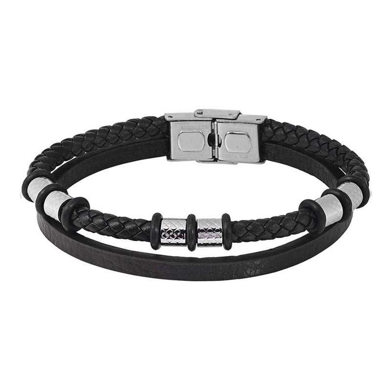 Bracelet Harvey Stone, Acier&Cuir