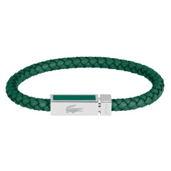 Bracelet Lacoste cuir vert Crocodile Argenté
