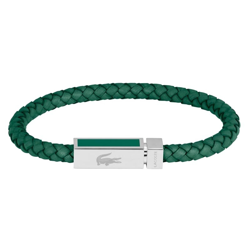 Bracelet Lacoste cuir vert Crocodile Argenté