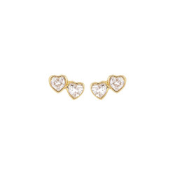 Boucles d'oreilles Double Coeurs éclatants, en oxydes blancs et or 375 millièmes