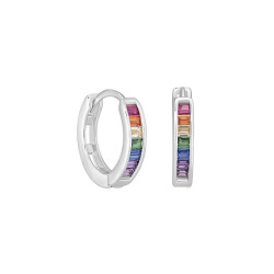 Boucles d'oreilles Créoles Multicolores, en argent