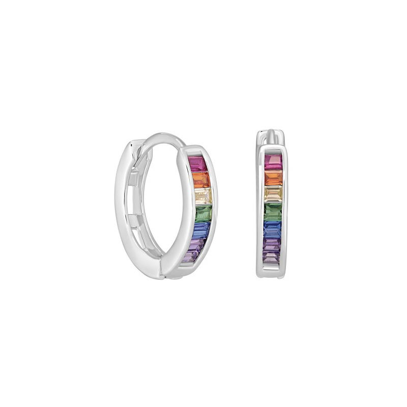 Boucles d'oreilles Créoles Multicolores, en argent