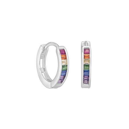 Boucles d'oreilles Créoles Multicolores, en argent