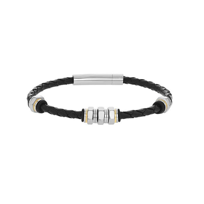 Bracelet Harvey Stone, cuir & acier