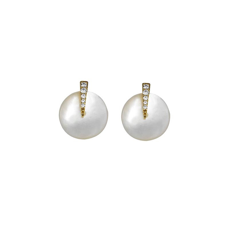 Boucles d'oreilles Rond de nacre en or et avec des oxydes