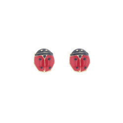 Boucles d'oreilles Coccinelles rouges et noires et or 375 millièmes