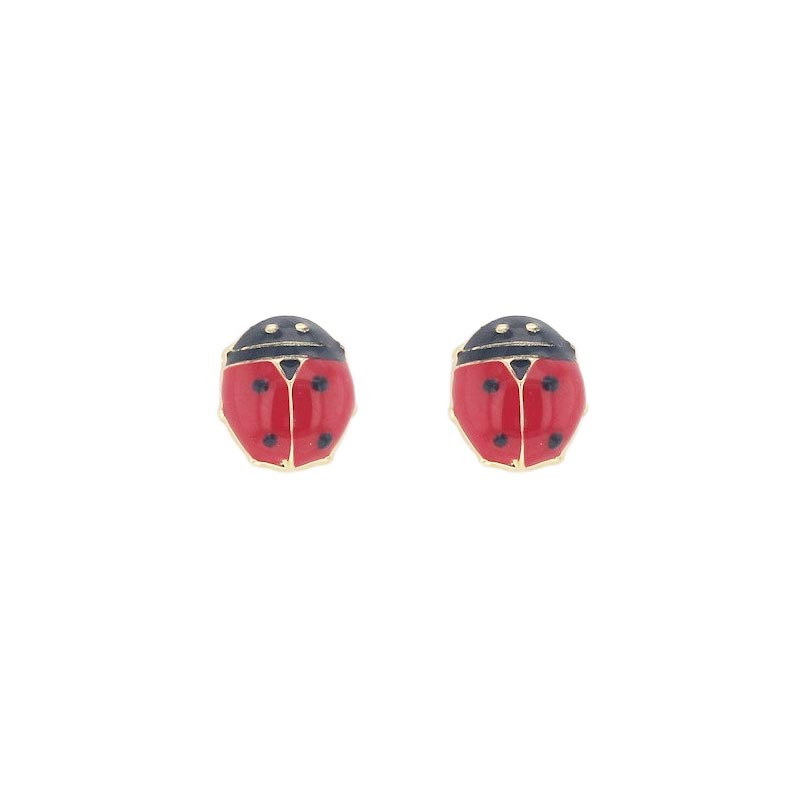Boucles d'oreilles Coccinelles rouges et noires et or 375 millièmes