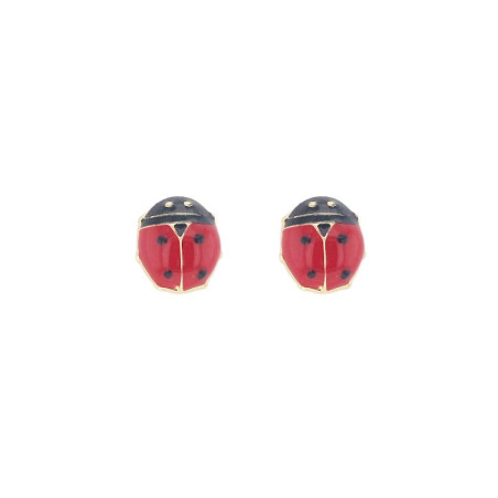 Boucles d'oreilles Coccinelles rouges et noires et or 375 millièmes