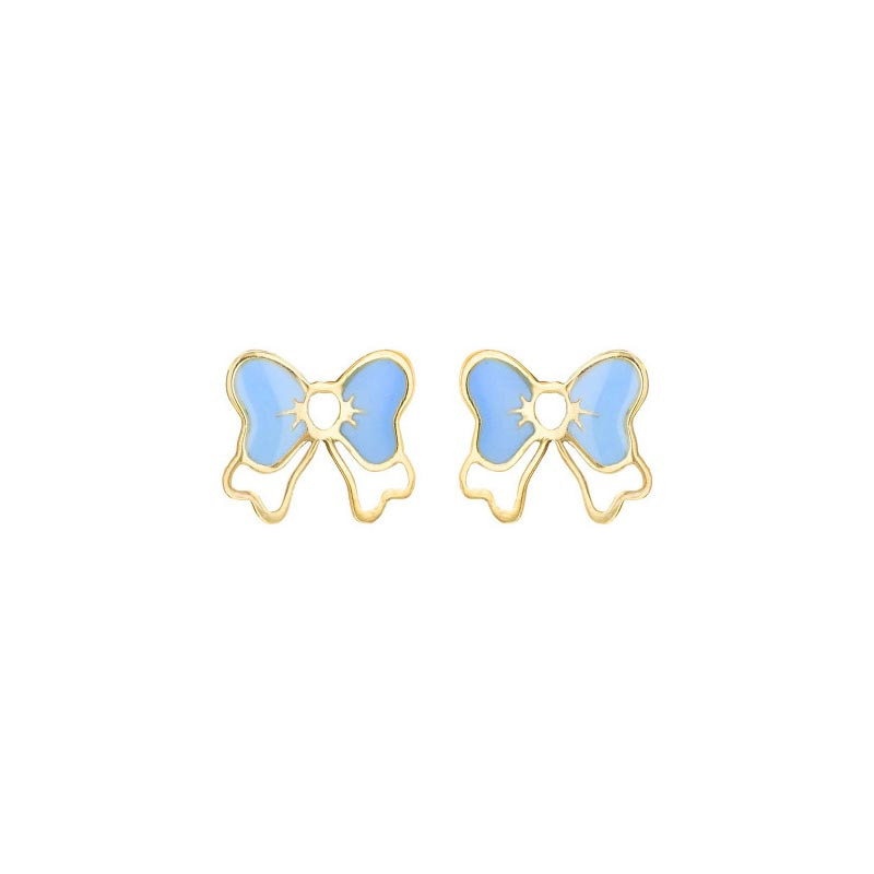 Boucles d'oreilles Noeud de ruban bleu et en or 375 millièmes