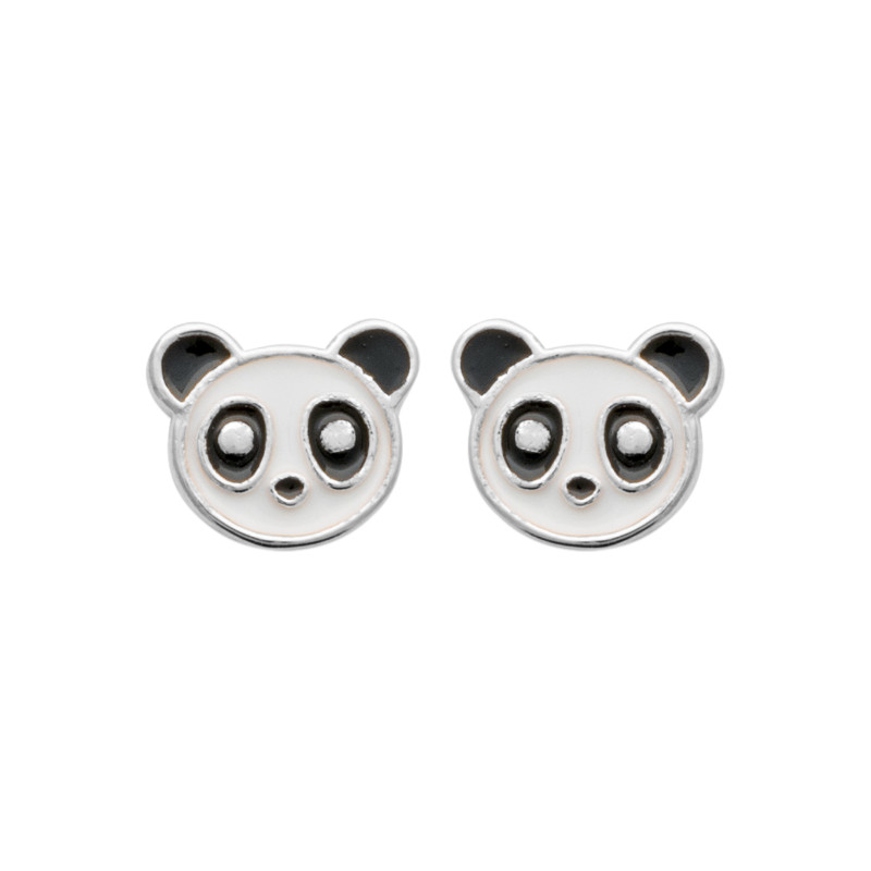 Boucles d'oreilles Tête de Panda, en argent