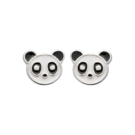 Boucles d'oreilles Tête de Panda, en argent