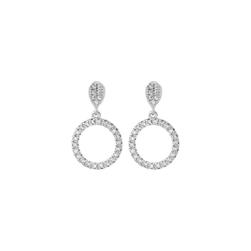 Boucles d'oreilles Pendant rond, en argent et pierres blanches