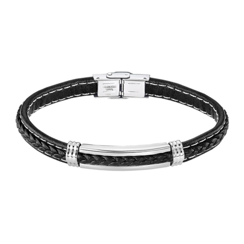 Bracelet Lotus Style, Cuir et acier pour homme