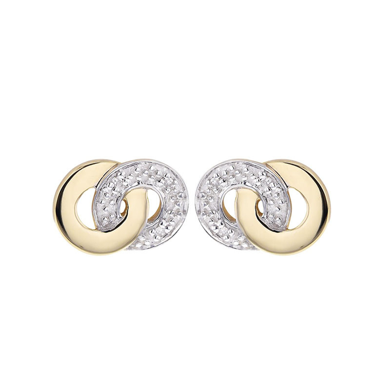 Boucles d'oreilles Anneaux entrelacés, avec diamants et or 750 millièmes