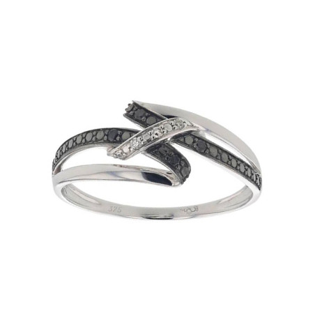 Bague Fantaisie blanc & noir, en or 375 millièmes et diamants