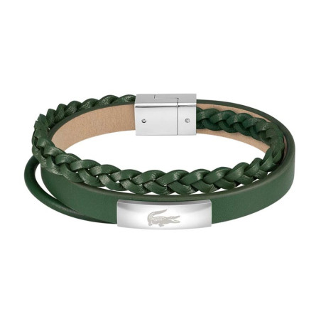 Bracelet Lacoste cuir multilannières vert Crocodile