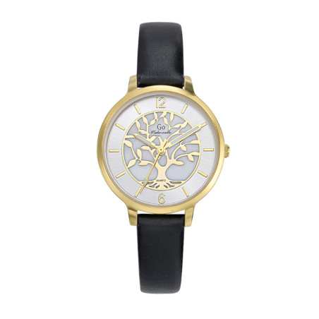 Montre GO avec un Arbre de vie sur le fond de cadran, bracelet cuir noir, 699523